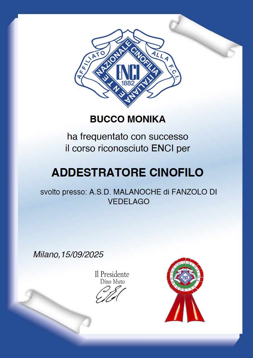 Diploma ENCI di Addestratore Cinofilo – Bucco Monika