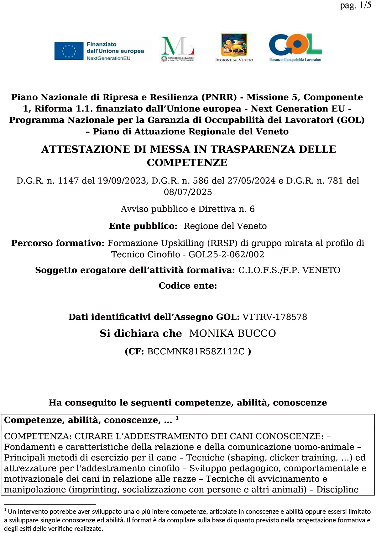 tecnico cinofilo di Addestratore Cinofilo – Bucco Monika